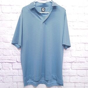 FJ Footjoy Blue Striped Polo Shirt Size L Golf Casual Stretch Performance Resort